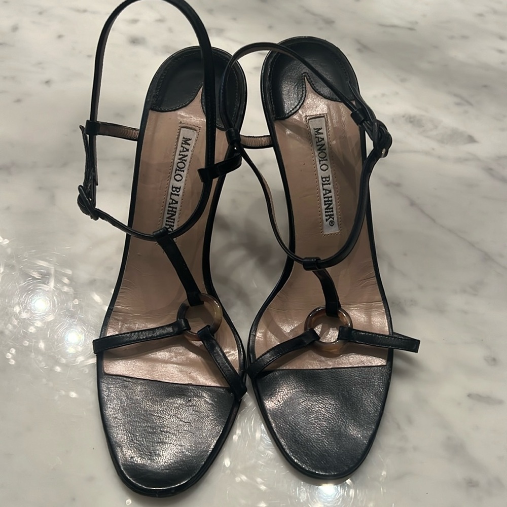 Manolo Blahnik black sandals, size 6.5